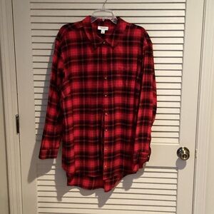 Women's Red and Black Plaid Button Down Shirt